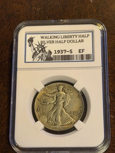 1937-S / WALKING LIBERTY SILVER HALF DOLLAR [DB-6603-002] KEEPSAKE SLAB / EF