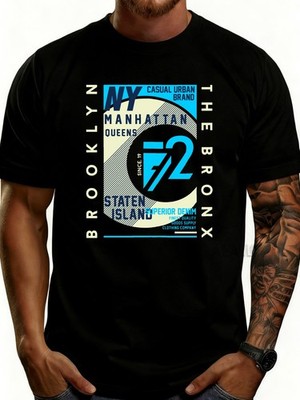 Casual Urban Style Men's T-Shirt New York City Boroughs Graphic Design Summer