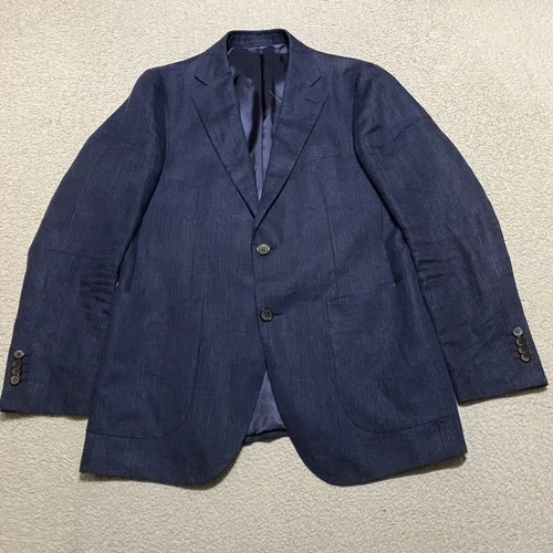 Suitsupply Baird Mcnutt Mens sz 48 Sport Coat Blazer Blue Plaid Irish Linen