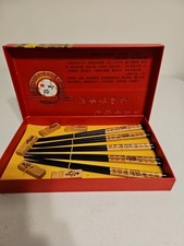 Vintage Chinese Chopsticks Set of 5 w/ Holders Red Box Unused