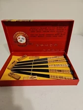 Vintage Chinese Chopsticks Set of 5 w/ Holders Red Box Unused