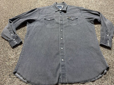 Vintage Wrangler Mens Shirt XL Charcoal Gray Pearl Snap Brushpopper Distressed