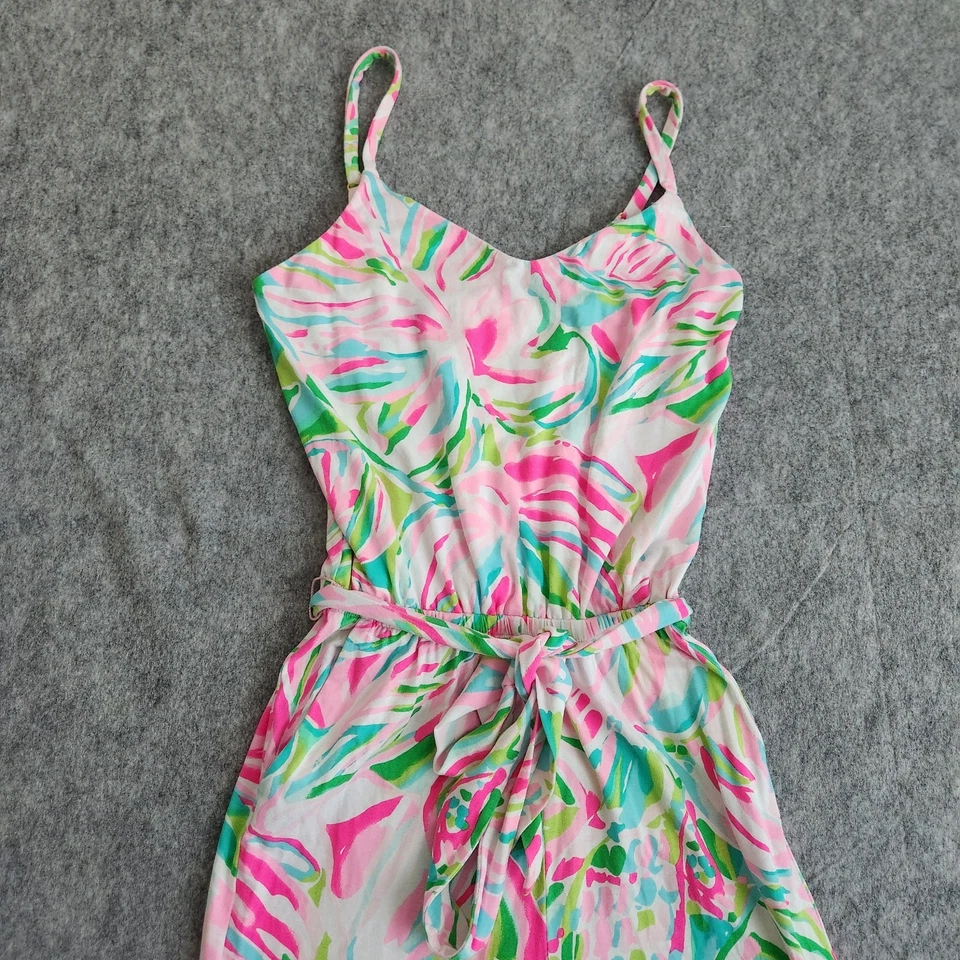 Lilly Pulitzer Arabelle Belted Jumpsuit Women’s 2XS White Pink Pockets Fairy - Image 4 of 4