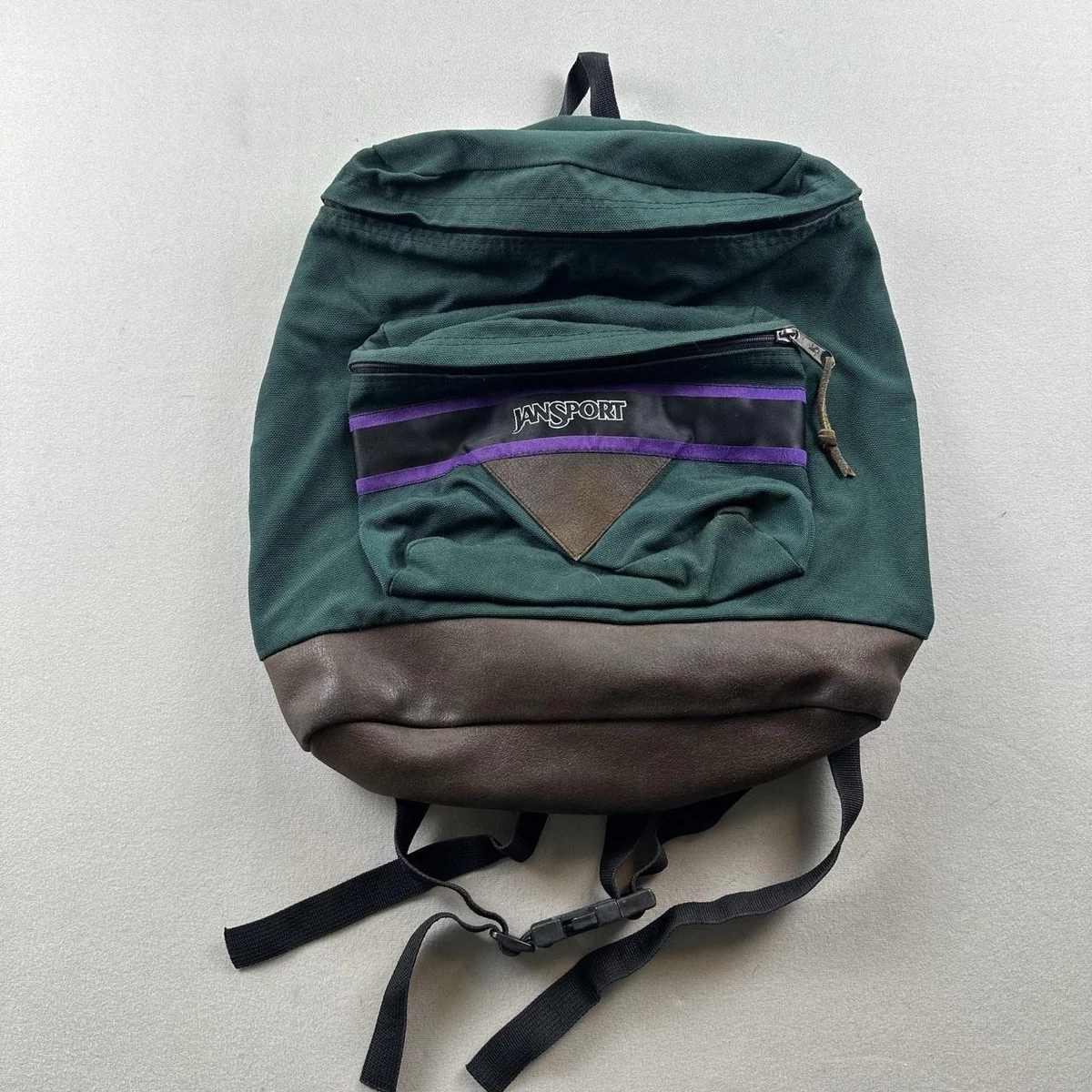 Vintage Green Jansport USA Made Backpack with leather trim Vintage Jansport Backpack 90s Jansport Green Backpack Made  main image 2