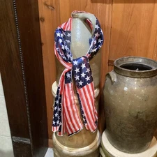 USA American Flag Scarf Satin Semi-Sheer Stars Stripes Fourth Of July Patriotic 