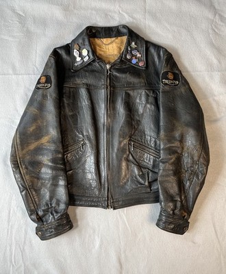 Vintage 60s/70s Husky Leather Motorcycle Jacket L Ulster GP TT Triumph Norton