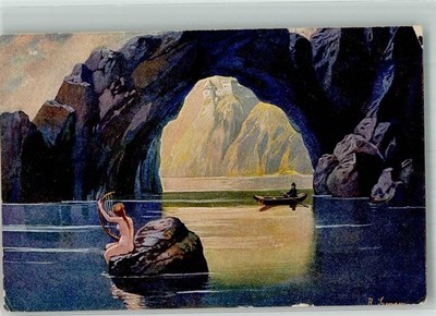 38225765 - Rowinger spakes under rock gate naked woman playing on harp