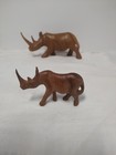 Hand Carved Wooden Rhino 2 Piece Set Figurines - 10" Long - African Made - Used — photo 2