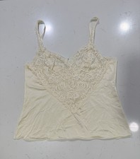 VTG Vanity Fair 36/42 Cream Satin Camisole Lace Trim Lingerie Tank Cottage Core