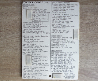 1 Double Sided Original NASA Training Cue Card Dated 9/4/72 Apollo 17