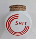 Vtg Vitrock Anchor Hocking Art Deco Circle Salt Red/White Milk Glass