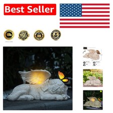 Beautifully Hand-Painted Sleeping Dog Angel Statue with Solar Illumination