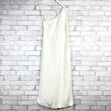 MADEWELL One-Shoulder Linen Blend Lighthouse White Midi Dress Reg. 00 NQ624