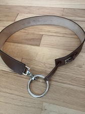 Talbots Belt Brown Silver Ring Buckle Adjustable Leather Italy