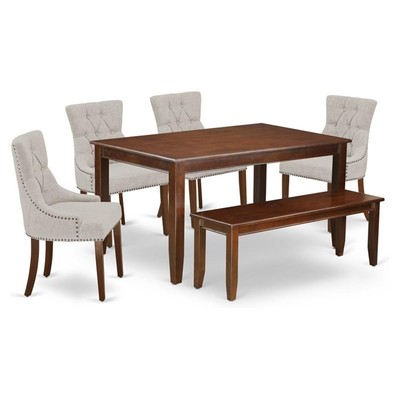 East West Furniture Capri 6-piece Wood Dining Set in Mahogany/Doeskin
