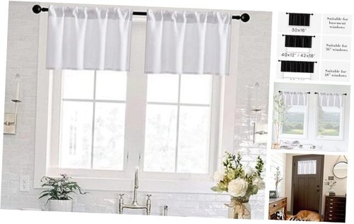 2 Pack White Window Valance for Bedroom,18 Inch Length,Waterproof Room