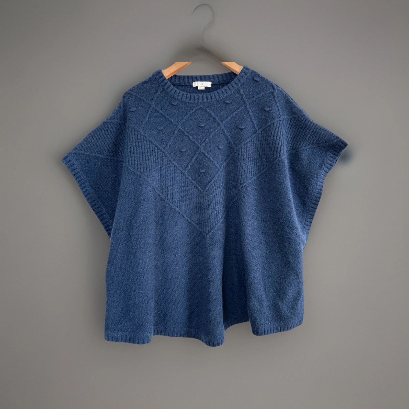Loft Women's Wool Blend Oversized Poncho Sweater Navy Blue XS/S Pullover Top