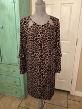 MICHAEL KORS, STRETCHY, LONG, RUFFLED BELL SLEEVE, SHIFT TYPE DRESS, LARGE