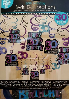 HUGE SET-30TH BIRTHDAY PARTY - FOIL SWIRL DECORATIONS - 30-PCS - NEW in Package!