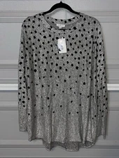 NWT Westbound Women’s XL Pullover Sweater Blouse Micro Fleece Black & Gray Dots