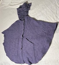 Vintage-branigan Weavers Ireland Purple Wool Cable Cape Attached Scarf One Size