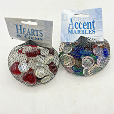 New 12 oz. Accent Marbles  Hearts Gems Decor 100 Glass Flat Marble Lot Of 2