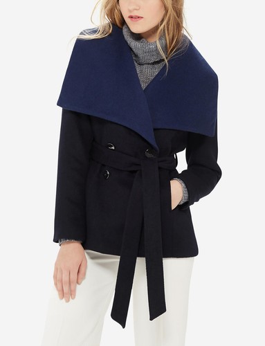 Blue Shawl Collar Wrap Peacoat Coat 