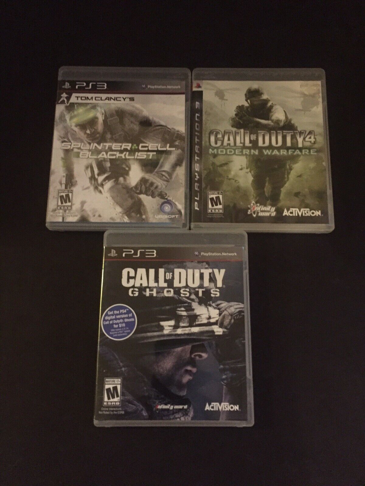 PS3 Video Game Lot of 2: Splinter Cell Blacklist, Call of Duty Ghosts w/  Inserts