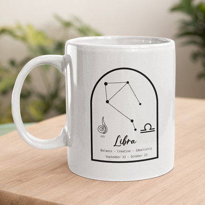 Waage Sternschild weißer Griff Tee Kaffeebecher-Geburtsmonat September Oktober Waagen