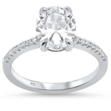 Solitaire Oval Cut Cubic Zirconia Engagement Promise .925 Sterling Silver Ring