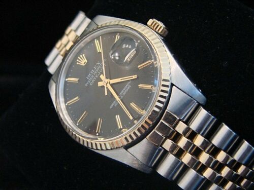 Rolex Datejust 16013 Mens 2Tone Yellow Gold Steel Watch Quickset with Black Dial - Picture 2 of 4