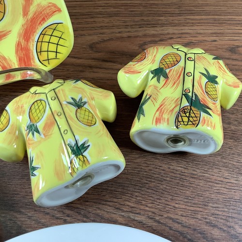 Tommy Bahama Melamine Plates, Pineapple Ceramic Shirt Salt & Pepper Trinket Dish - Picture 6 of 20