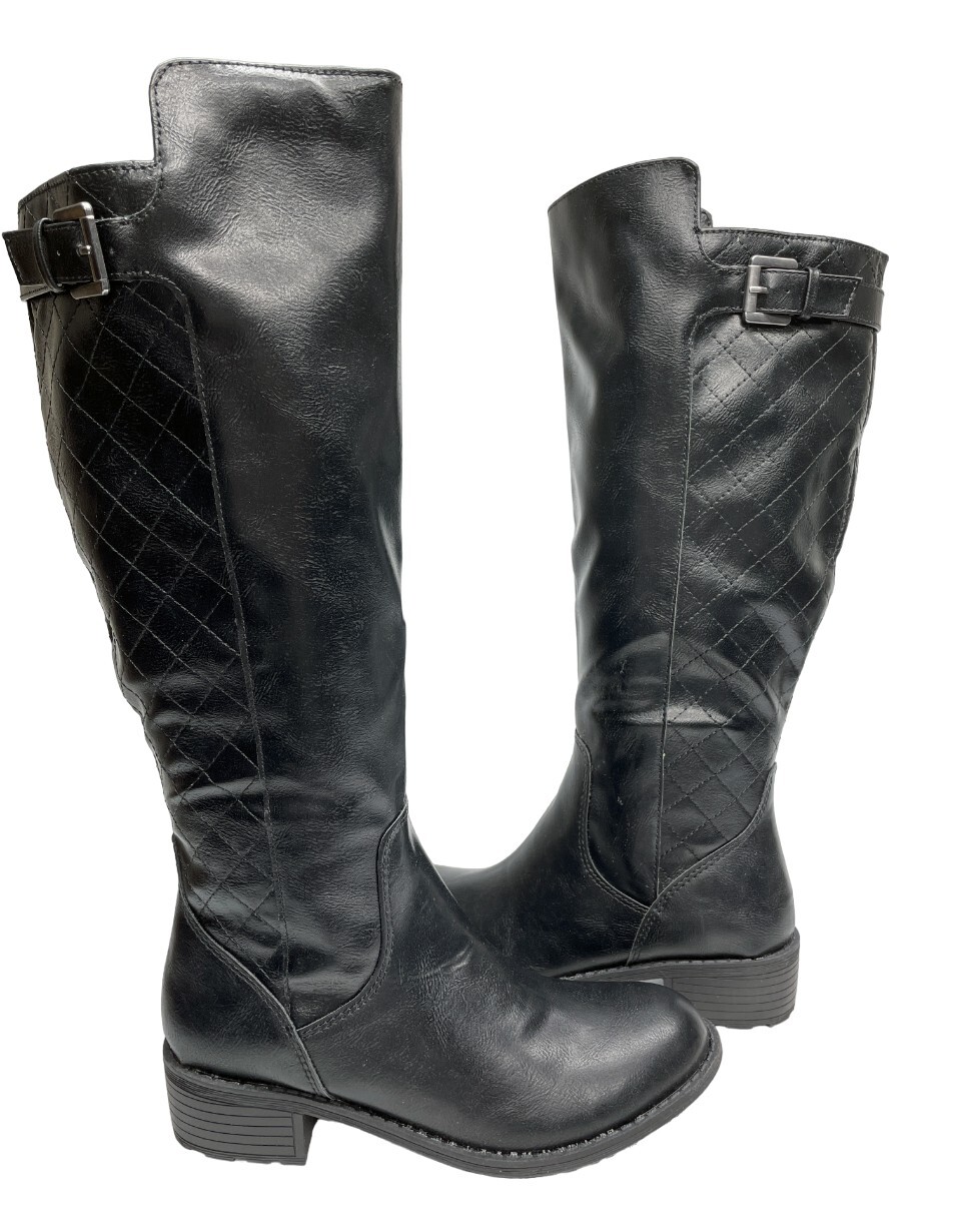 St. Johns Bay Duluth Black Faux Leather Memory Foam Tall Boots Women's 7 M NEW