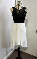 0 NWT Max & Cleo Midi Short Party Cocktail Dress Lace Black White Hi Low Pleated