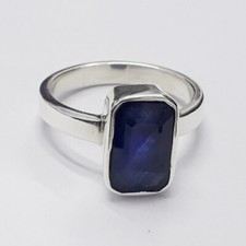 Blue Sapphire Ring 925 Sterling Silver Women Ring Emerald Cut Ring gift For Her