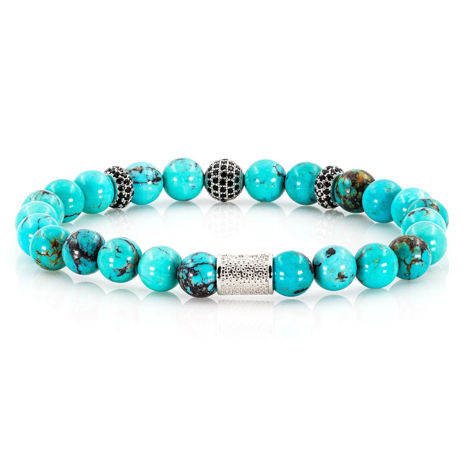 Türkis 925 Sterling Silber Armband Bracelet Perlenarmband echter USA Zirkon - Bild 2 von 4