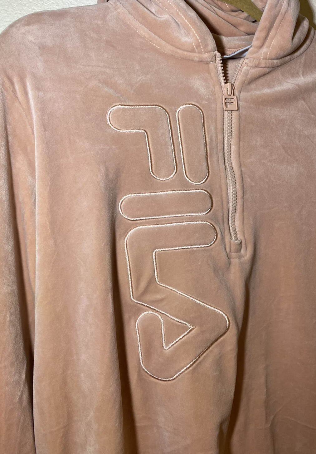 Felpa FILA rosa mezza zip velluto velluto felpa con cappuccio donna taglia large tuta top