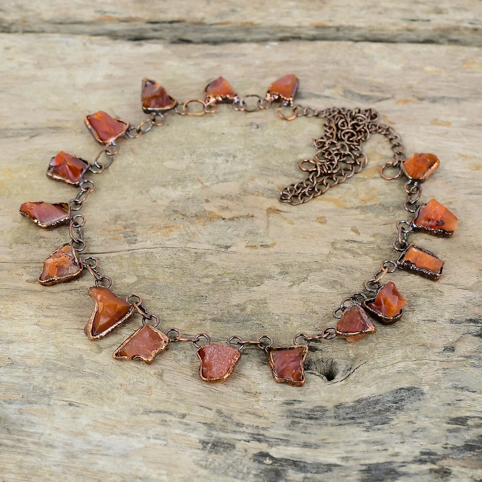 Collar Ajustable Cornalina Cobre Áspero Regalo Amigo Cadena Electroformada 18.0" Foto 4 de 4