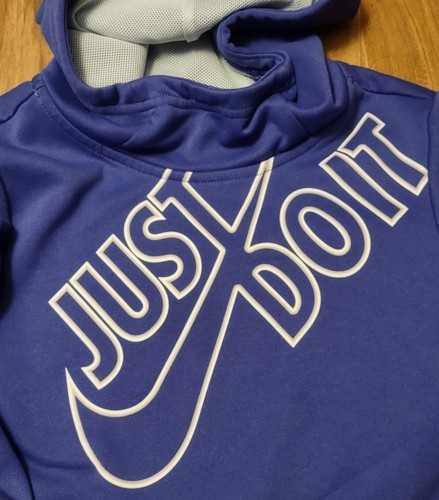 NICE - Blue Nike Dri Fit Hoodie Pullover Shirt Kids Size Small Just Do It! - Picture 3 of 6