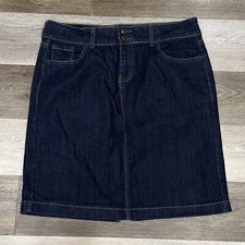 Old Navy Denim Skirt Women  s Sz 10 Blue Straight Knee Length 20  Back Slit VGC