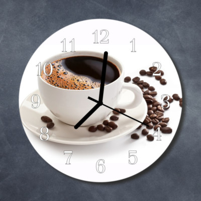 Tulup Wanduhr Aus Gehärtetem Glas – 60x30 Cm, Schwarze Zeiger, Motiv 'Kaffee In Einer Tasse', Stilvolle Küchenuhr