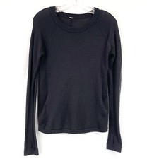 Lululemon Womens 4 Sweater Sit in Lotus Black Merino Wool Long Sleeve Pullover