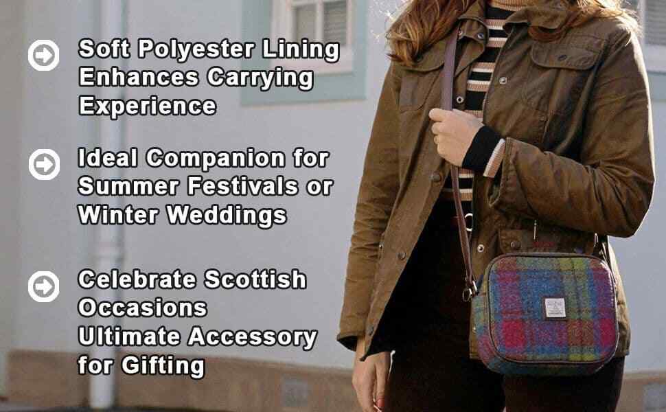 Women's Harris Tweed Mini Cross-body Bag, Wool Outer, Ladies Scottish Gift image 4