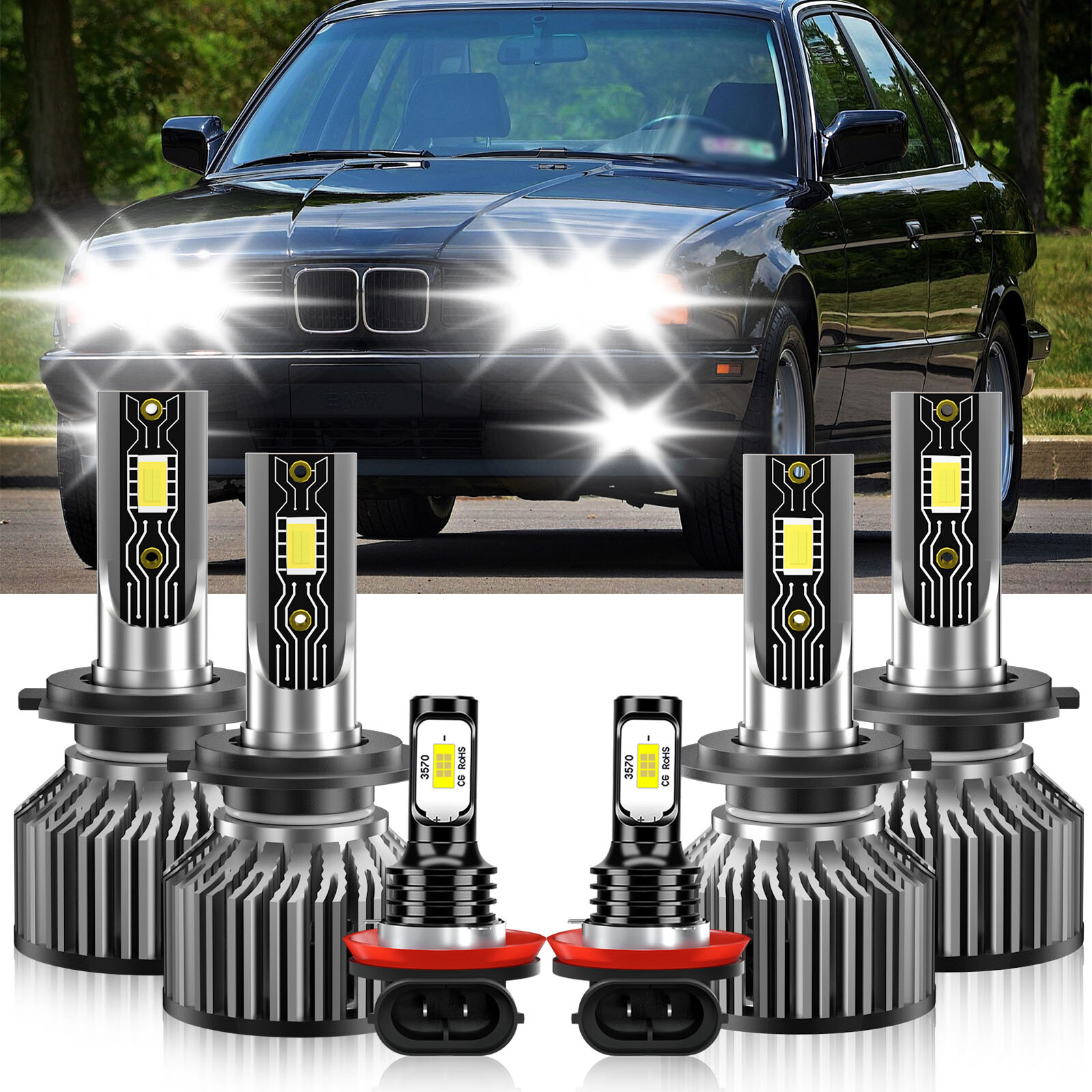 LED Headlight Kit Bulb High Low Beam+Fog Light For BMW 535i xDrive 2009-2010