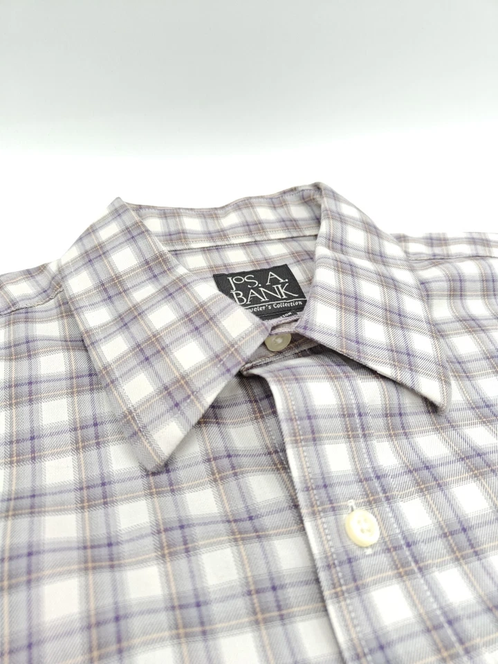 🇺🇲 Camisa de vestir Jos A Bank para hombre M 15,5x34 Travelers ajuste a medida púrpura a cuadros Foto 4 de 4