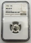 1962-P Roosevelt Silver Dime 10C NGC MS66 FT Full Torch US GEM 90% Coin  BM1