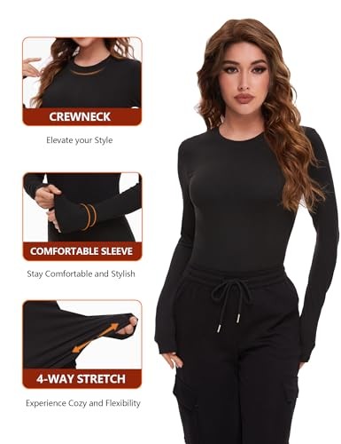 4 Pack Women’s Long Sleeve Basic Shirts Crew Neck Slim Fitted Medium 4 Black - Picture 5 of 7