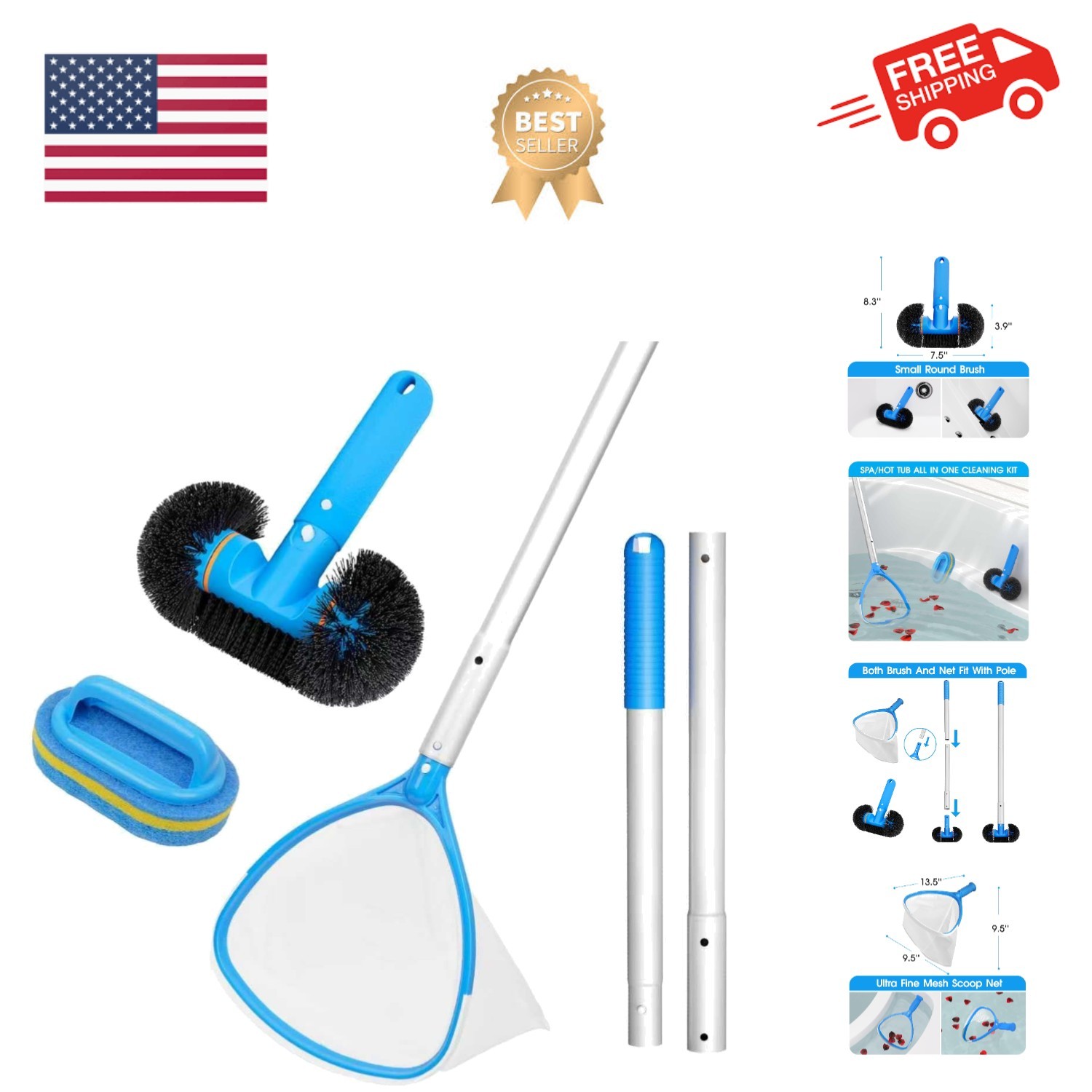 Juego de limpieza de spa 4 en 1 - Kit de accesorios de mantenimiento de piscinas pequeñas para bañera de hidromasaje con...