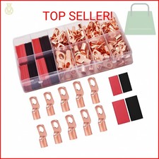 TKDMR 160Pcs Copper Wire Lugs AWG2 4 6 8 10 12 with Heat Shrink Set, 80Pcs Batte