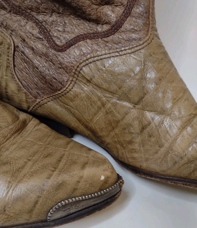 Vintage Zodiac USA Cowboy Boots 8M Patchwork Shaft Metal Toe Cap Western - Image 4 of 4